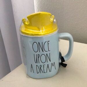 RAE DUNN ONCE UPON A DREAM DISNEY BLUE MUG WITH GOLD CROWN LID DOUBLE SIDED NWT